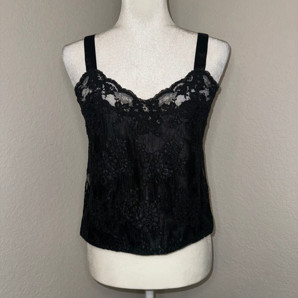 Vintage Etienne Lace Cami Black Tank Top Women's Medium Coquette